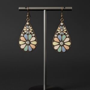 Pastel Floral Teardrop Dangle Earrings — Multicolor